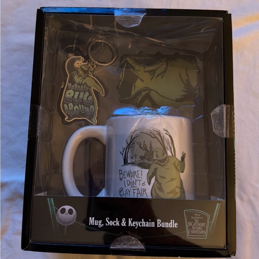 Nightmare Before Christmas Mug, Sock & Keychain Bundle - Green and White